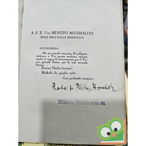 Péchy-Horváth Rezső: Azúregű Itáliám (1932, ritka, dedikált példány)